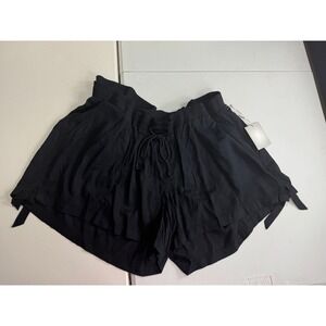 A Glow Womens XXL Maternity Black Tie Waist Shorts Elastic Waistband‎ NWT